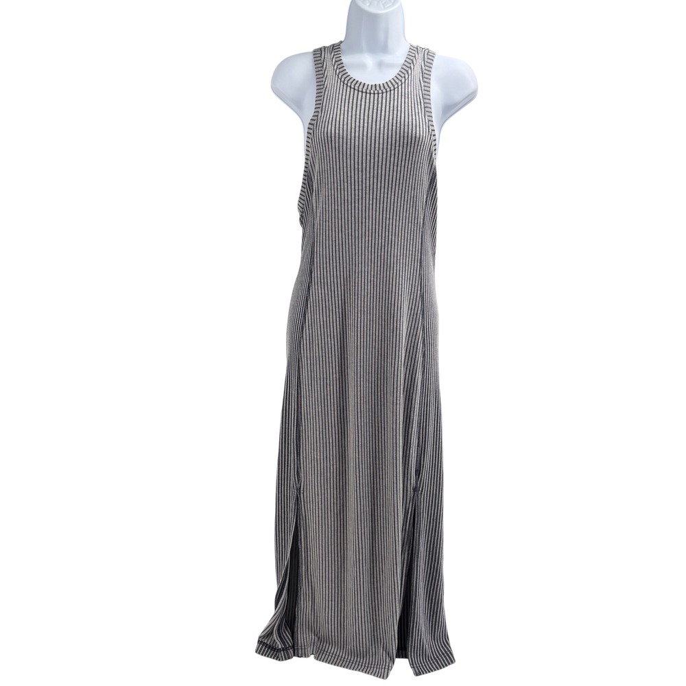 Daily Practice Anthropologie Striped Ribbed Racerback Maxi‎ Dress Grey Small NEW